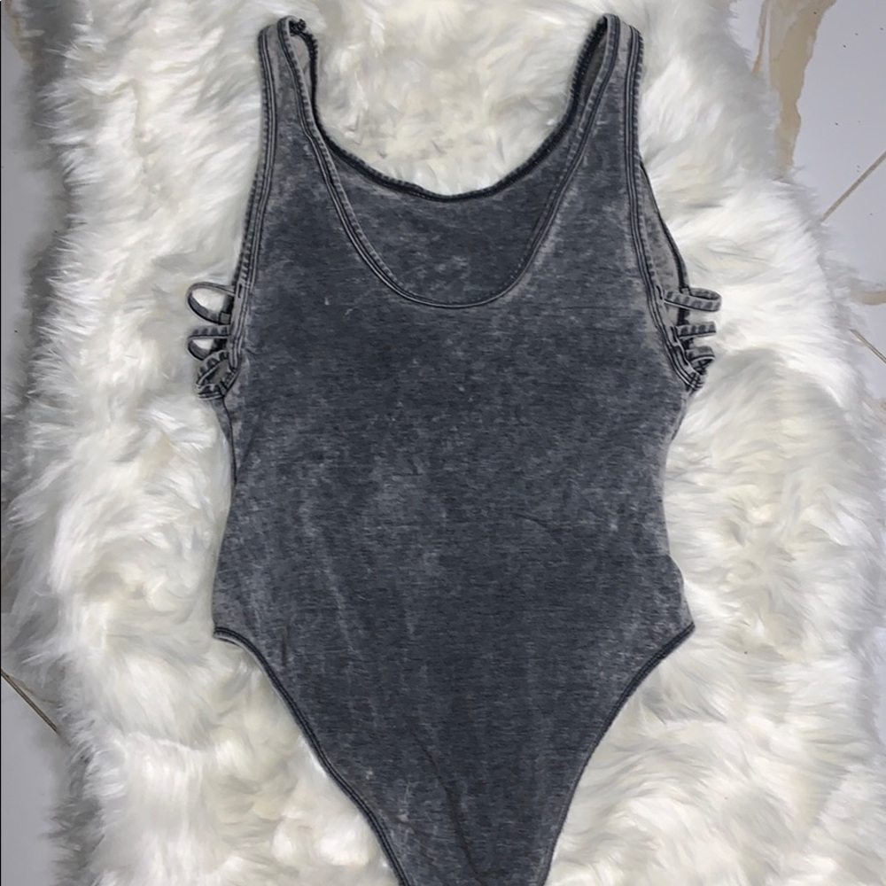 TOPSHOP GREY ACID WASH BODY SUIT